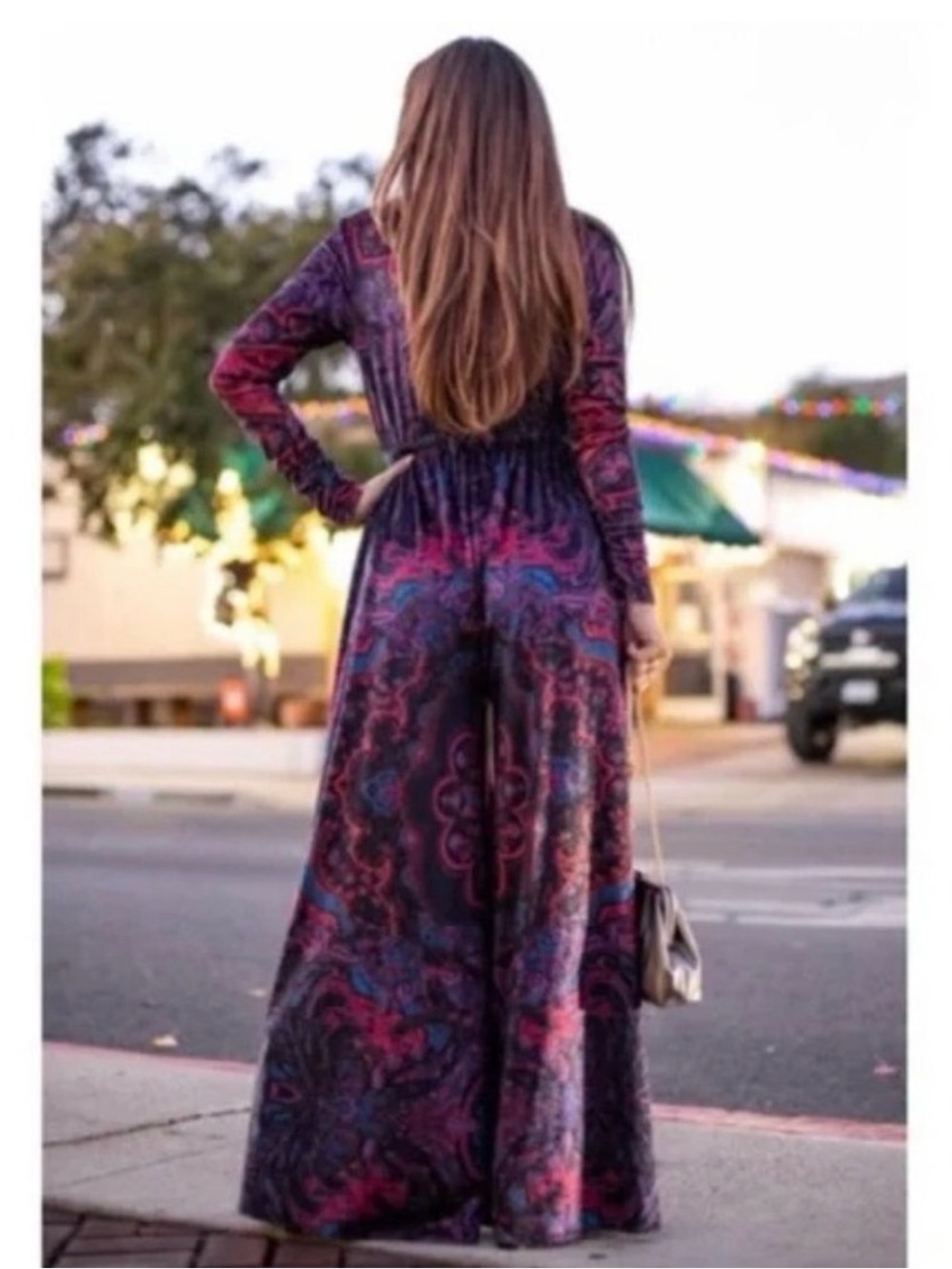 Free People Velvet Paisley Wide-Leg Jumpsuit in Pink & Blue - Picture 7 of 11